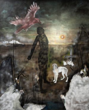 Rotten Eden, Raphaëlle Bertran, 2022, 240 x 194 cm, Huile sur toile, peinture en spray.