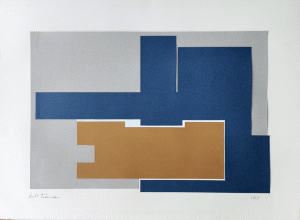 Collages composition bleu et ocre, Marino Di Teana, 1969